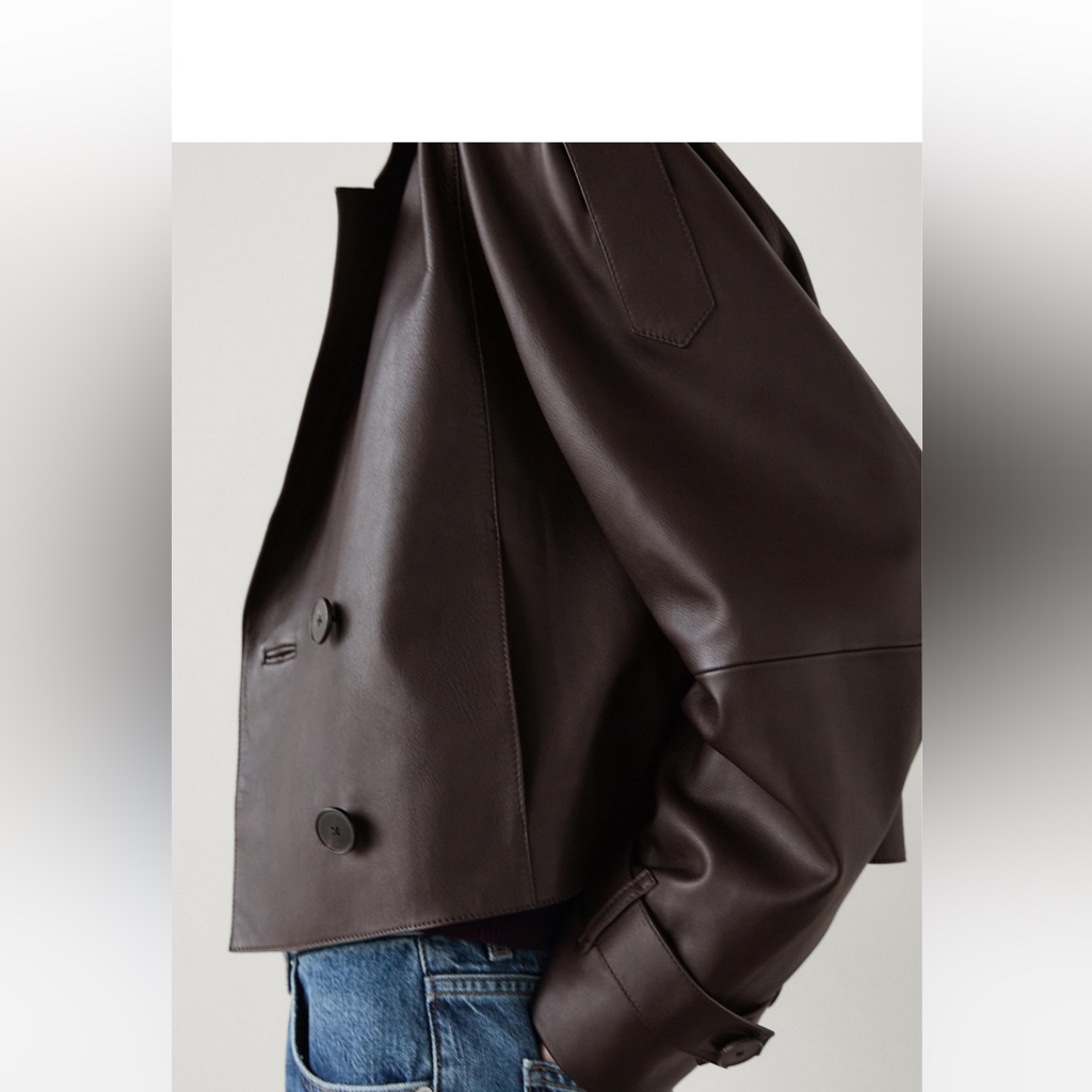 Nwt Massimo Dutti Cropped Nappa Leather Trench Jacket In Brown - M — image 2 of 3